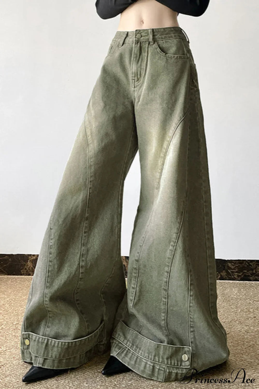 Distressed Low Waist Flared Wide Leg Jeans