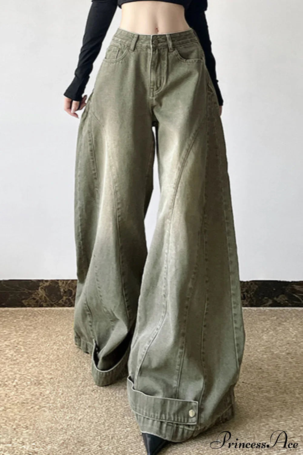 Distressed Low Waist Flared Wide Leg Jeans