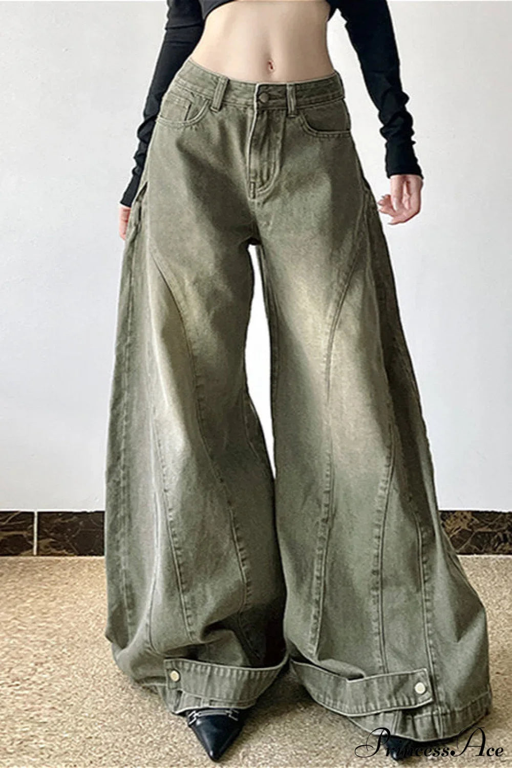 Distressed Low Waist Flared Wide Leg Jeans