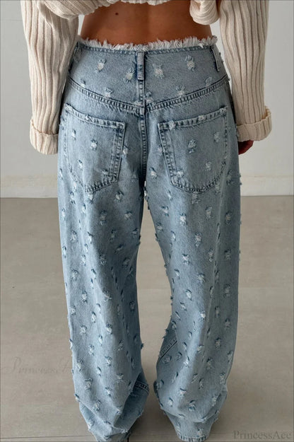 Distressed Raw Hem Waist Loose Jean