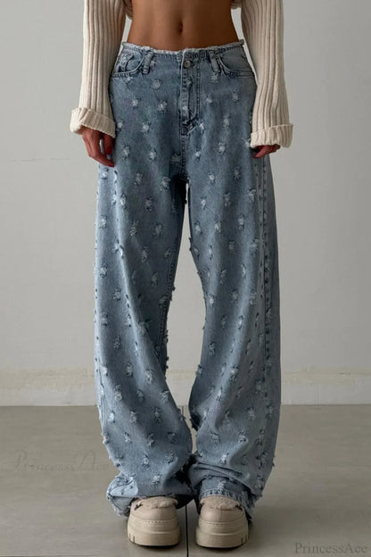 Distressed Raw Hem Waist Loose Jean