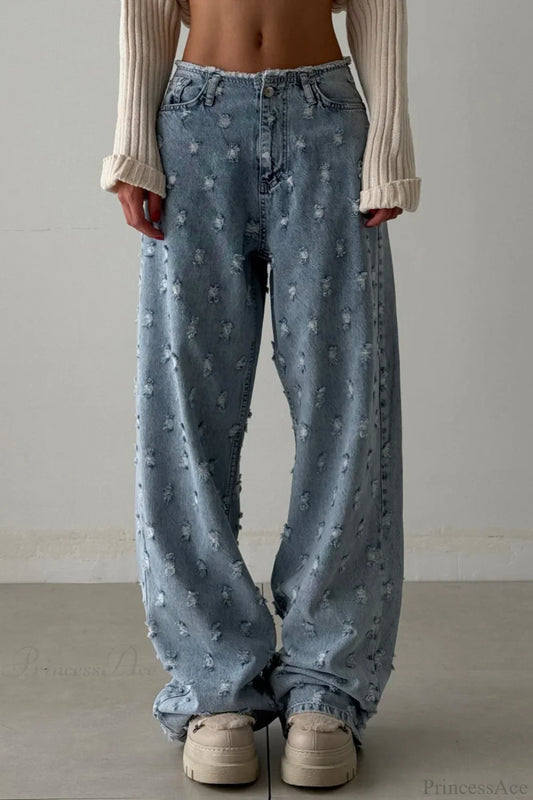 Distressed Raw Hem Waist Loose Jean