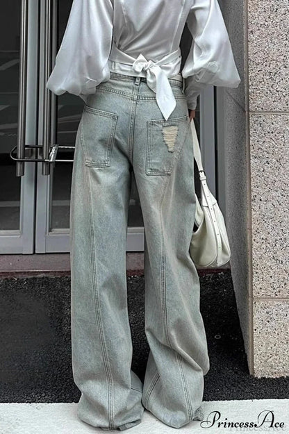 Distressed Ripped Relaxed Curved Leg Jeans