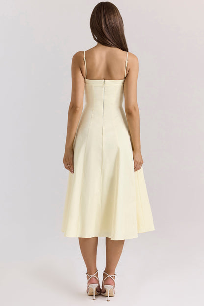 Yellow – Elegant Waist-Cinched Maxi Flare Dress
