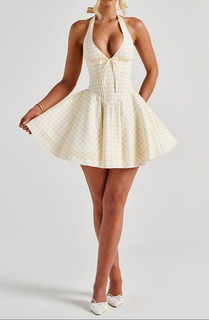 Filippina Mini Dress - Lemon Gingham