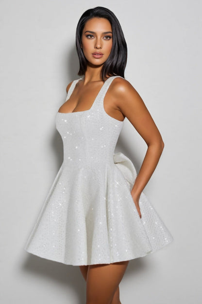 Luead White Sequin Bow Mini Dress