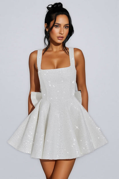 Luead White Sequin Bow Mini Dress