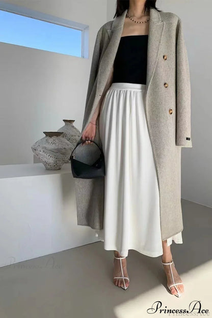 Double-Breasted Reversible Wool Long Oversized Overcoat