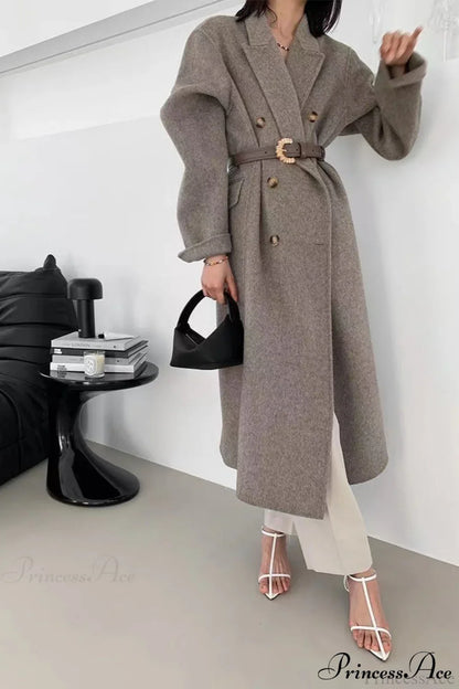 Double-Breasted Reversible Wool Long Oversized Overcoat