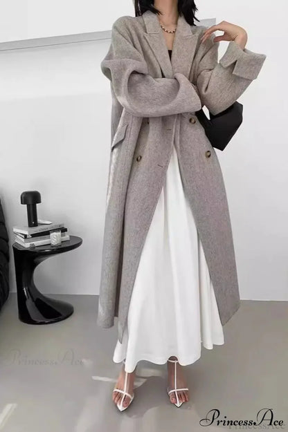 Double-Breasted Reversible Wool Long Oversized Overcoat