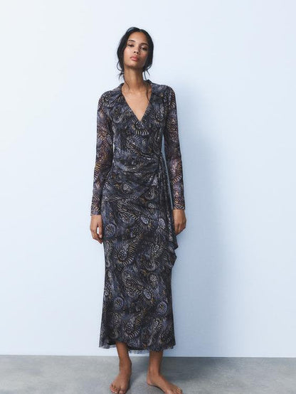 Vintage Print Wrap Top & Skirt Coord Set