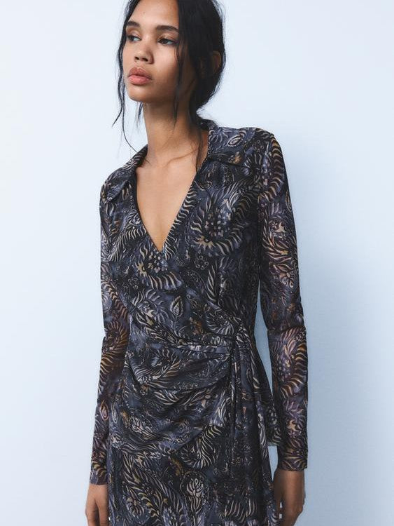 Vintage Print Wrap Top & Skirt Coord Set