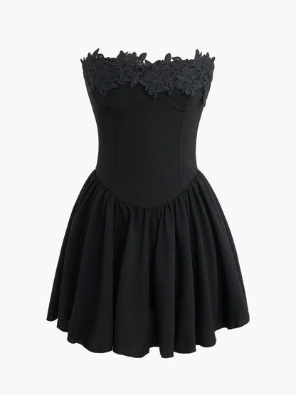 Flower Embroidered Tube Short Dress