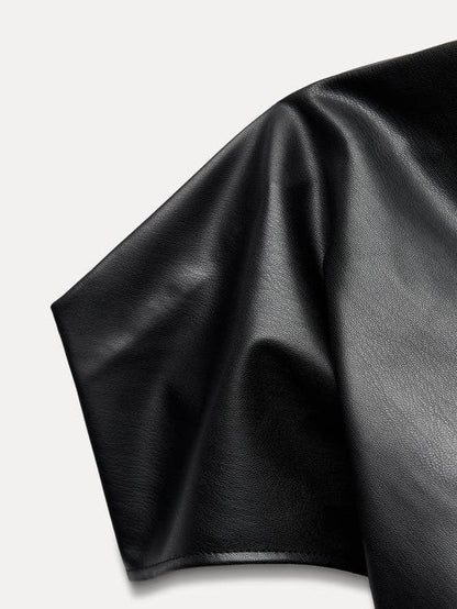 Asymmetric PU Leather Slit Midi Dress