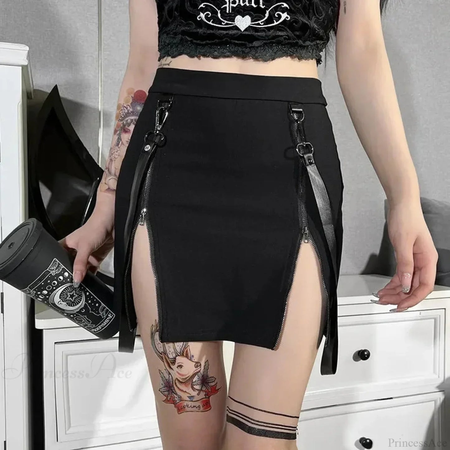 Dual Zipper Dark Hip Skirt