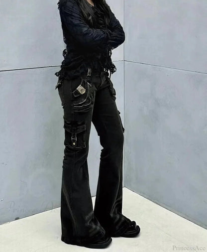 Dull Gothic Loose Cargo Flare Pant