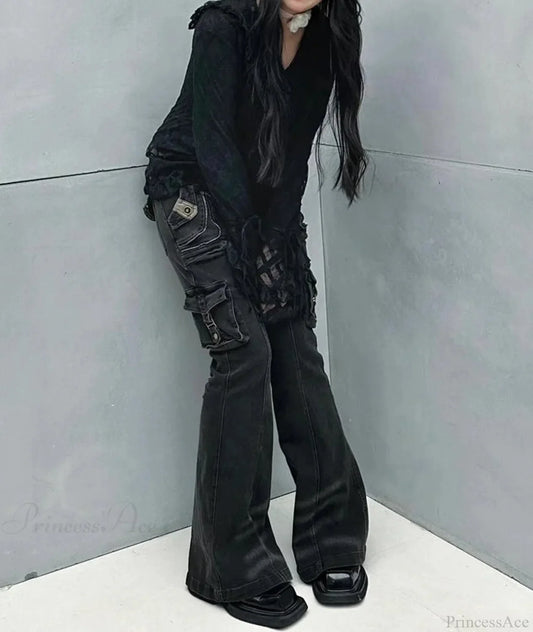 Dull Gothic Loose Cargo Flare Pant
