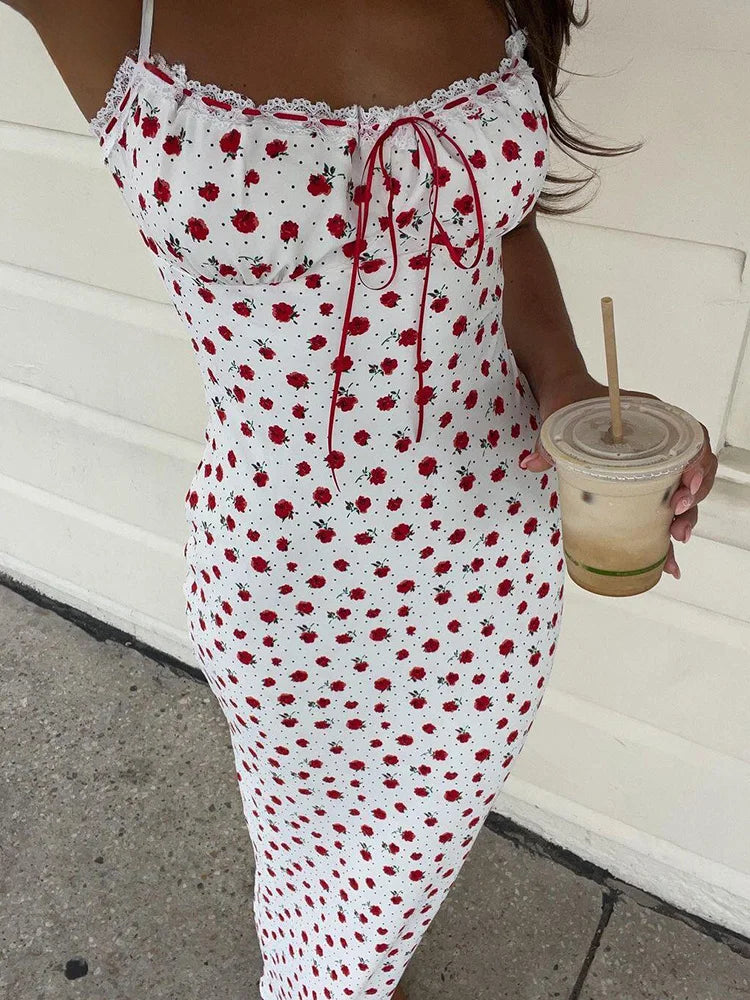 Trendy Floral Bow Bandage Bodycon Streetwear Dress