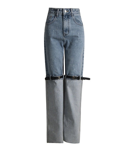 High Street High-Rise Contrast Frenchy Turn-up  Straight-Leg Hybrid Jeans