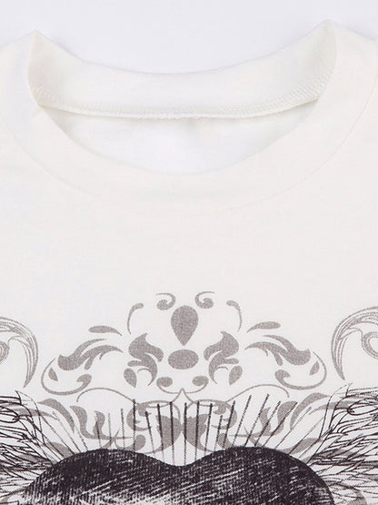Vintage Heart Print Short Sleeves Tee