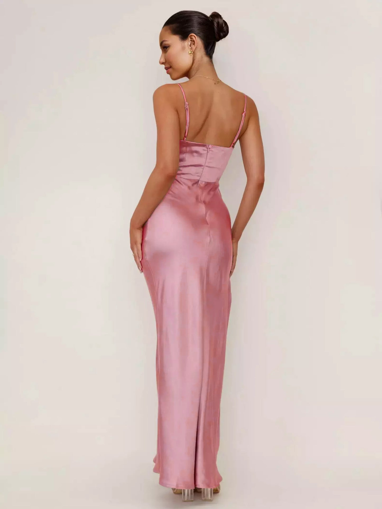 Soft Pink Maxi Slit Dress Open Back Party Slip Dress For Women 2026