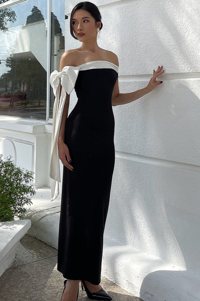 Off Shoulder Tie Bodycon Maxi Dress