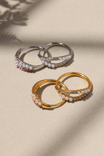 Fashionable Double-layer Inlaid Rhinestone Pearl Ring