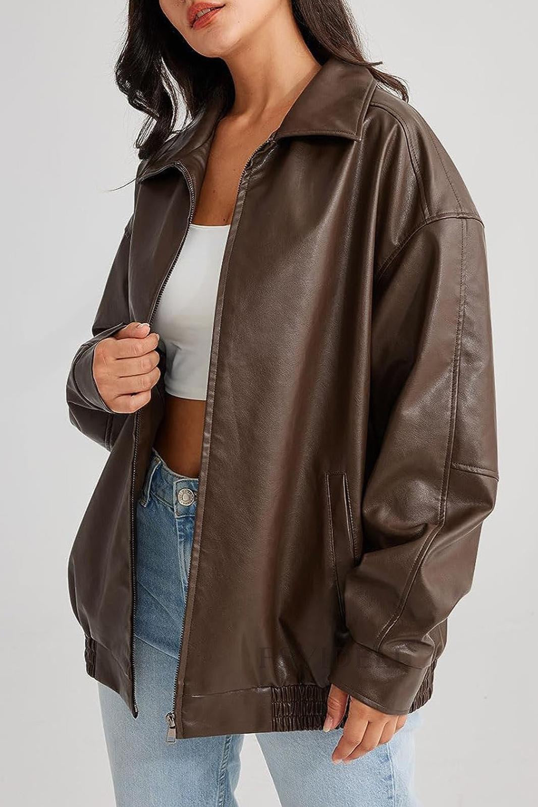PU Leather Bomber Jacket