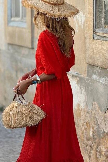 V-neck Ruffled Loose Maxi Dress