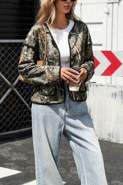 Retro Print Round Neck Cardigan Coat