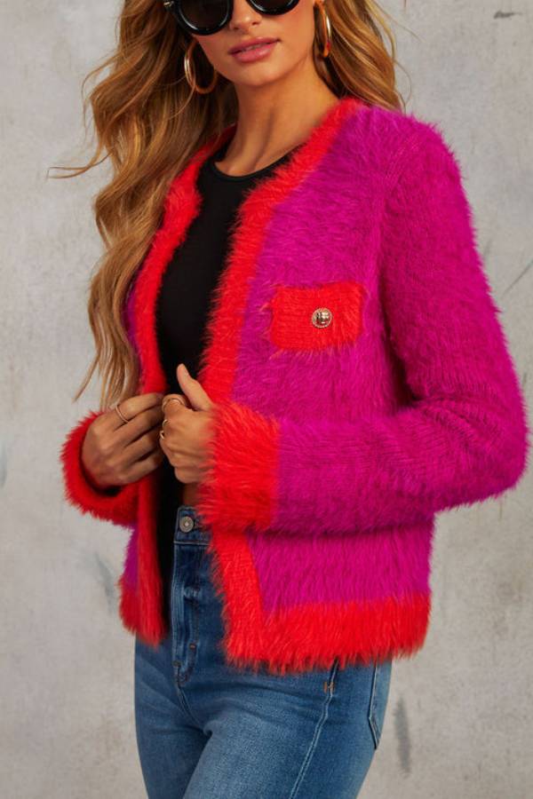 As If Fuzzy Two Tone Cardigan
