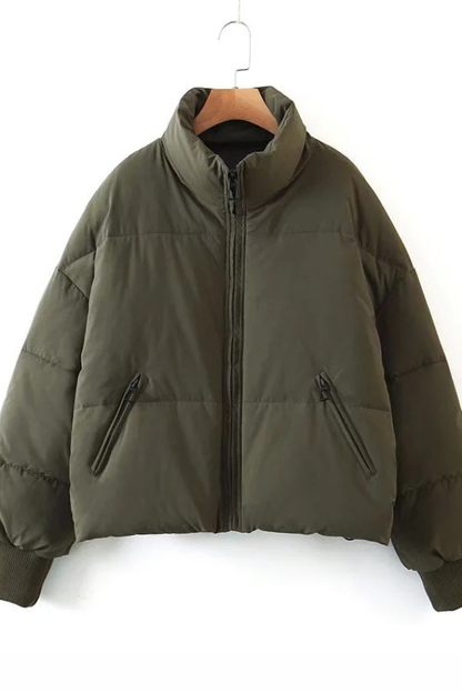 Stand Collar Zipper Pocket Thick Warm Cotton Jacket