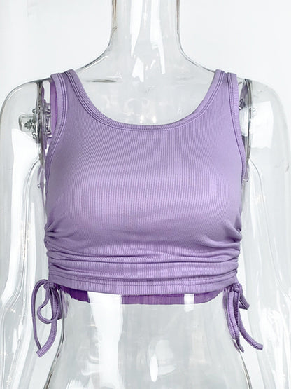 Simple Cami Tops Round Neck Drawstring Convertible Casual Camis