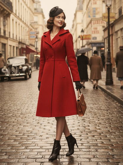 Vintage Hooded A-line Double-breasted Woolen Midi Coat For Women 2026