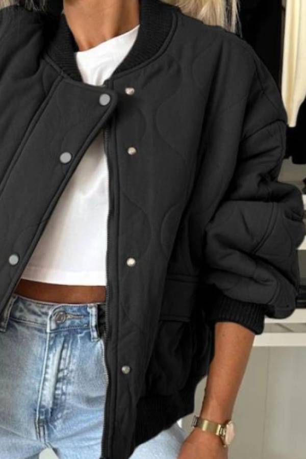 Baseball Collar Snap Down Long Sleeve Jacket