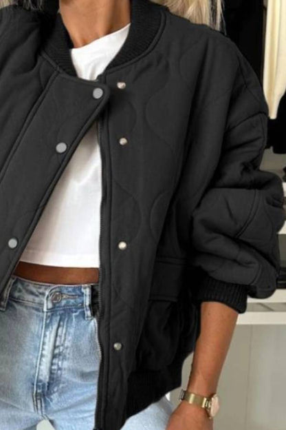 Baseball Collar Snap Down Long Sleeve Jacket