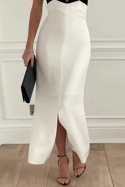 Elegant Contrast Split Strap Dress