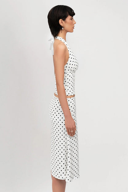 Sexy Polka Dot Halter Tie Top Low Rise Skirt Set