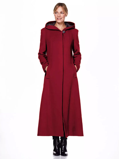 Women Wrap Coat Hooded Warmth Full Length Winter Maxi Wool Blend Coat 2026