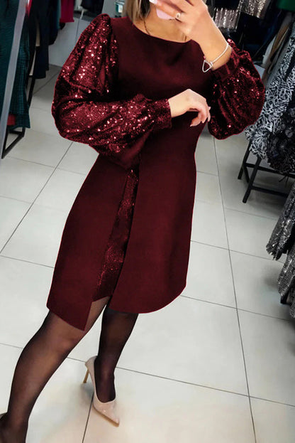 Stylish Sequined Puff Sleeve Elegant Mini Dress