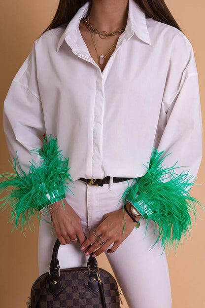 Fashionable Feather Long-sleeved Casual Loose Shirt