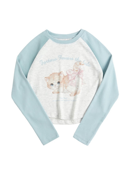 Kitten Print Raglan Long Sleeve Tee