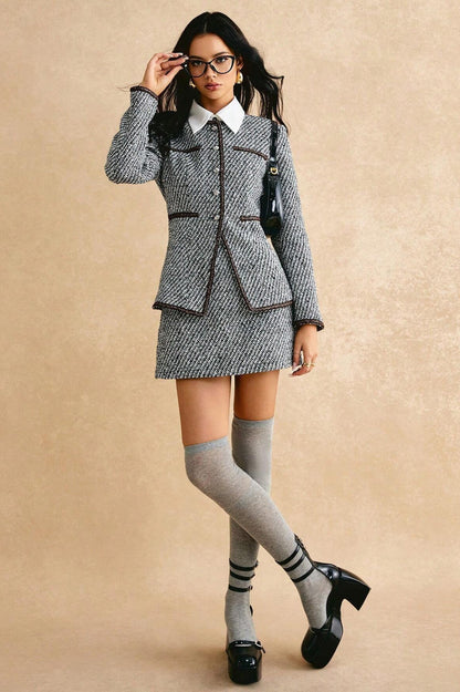 Vintage Tweed Lapel Jacket & Skirt Two Piece Set