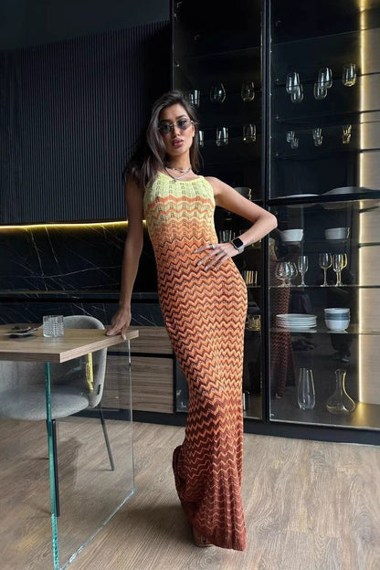 Spaghetti Strap Color Block Maxi Dress