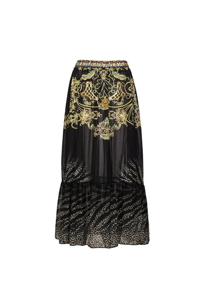 Black Gold Print Ruffle Tie Swimsuit Set