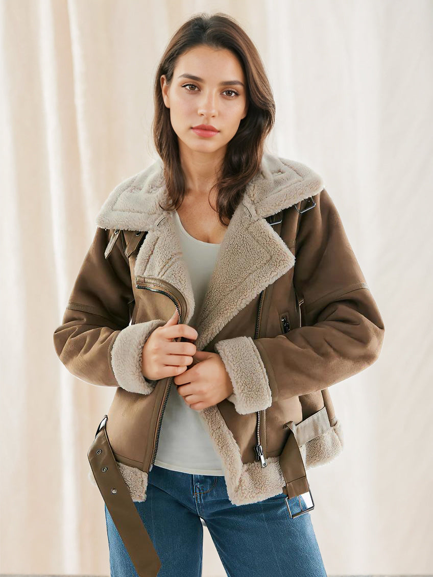 Suede Jacket Faux Shearling Winter Coat 2026 Outerwear For Women