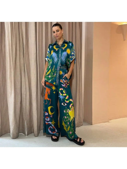 Oversized Fit Abstract Print Shirt & Pants Coord Set