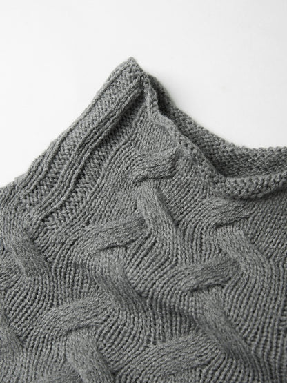 Solid Cable Knit Splice Turtleneck Sweater