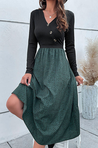 paneled A-line long-sleeved dress