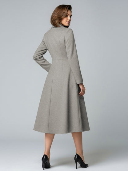 Woolen A-Line Midi Coat With Shirt Collar For Women 2026